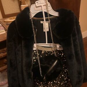 cupcakes & cashmere Black Teddy Jacket and sequin skirt, and purse.